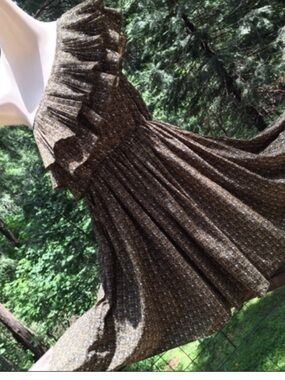 Ya Los Angeles Olive Brown Retro One-Shoulder Ruffle Skater Dress